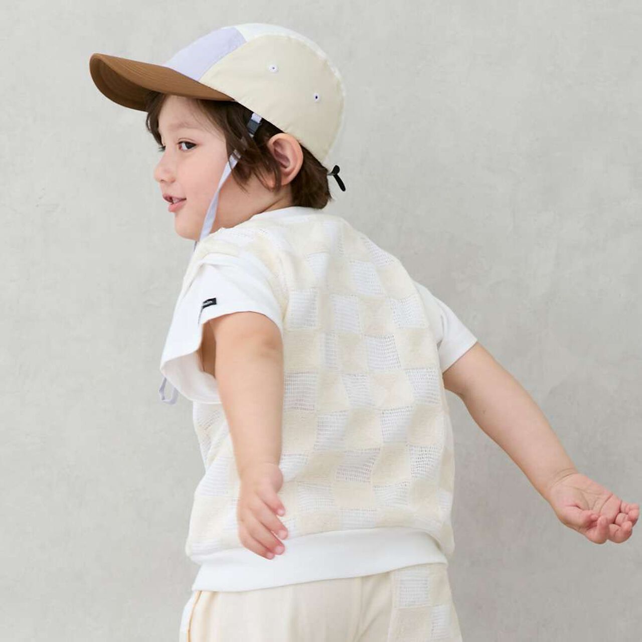 Square Embroidery Short Sleeve T-Shirt,Cream, large image number 1