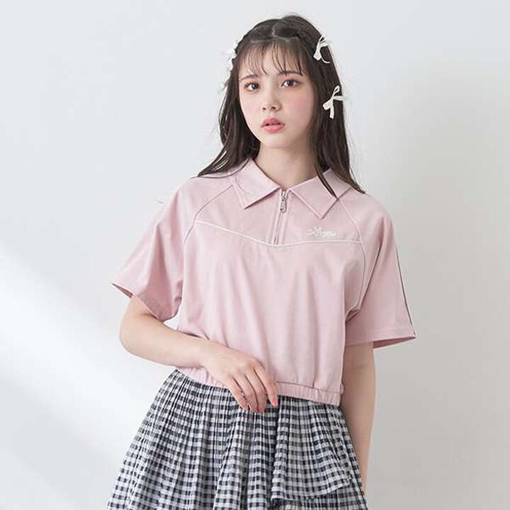 Lame Piping Half-Zip T-Shirt,Navy, medium image number 18