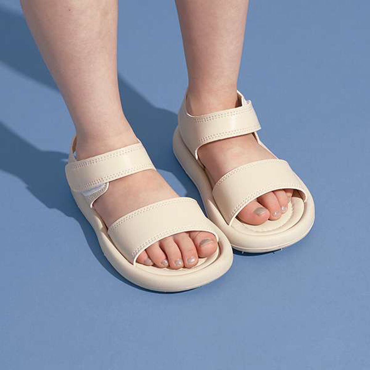 Faux Leather Flat Sandals,Ivory, large image number 0