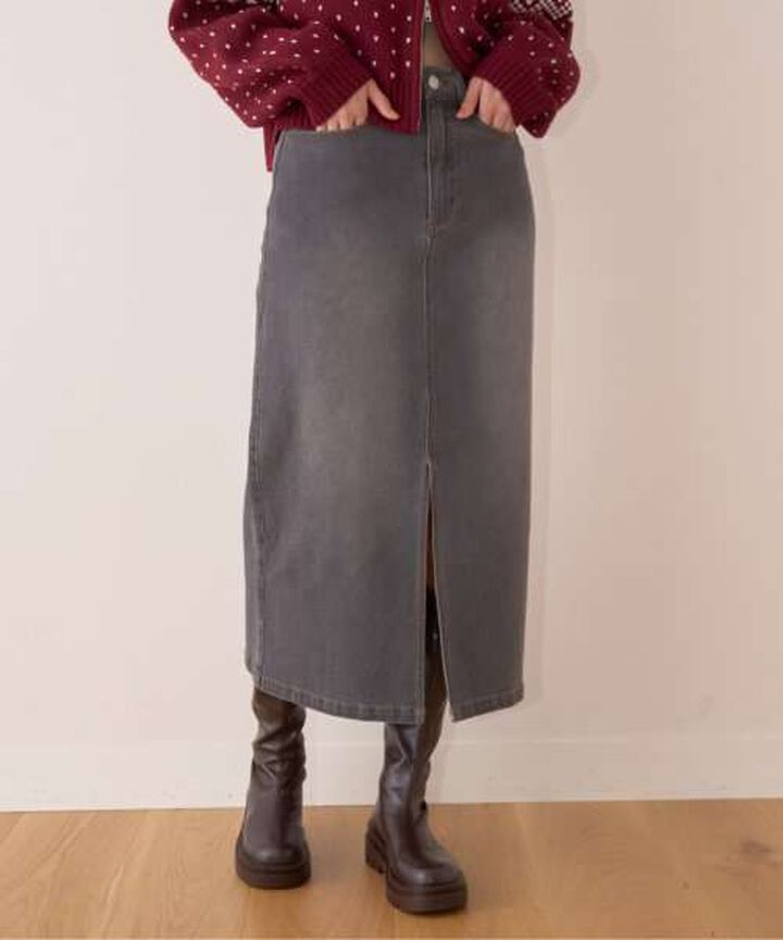 Denim Long Skirt,Gray, medium image number 0