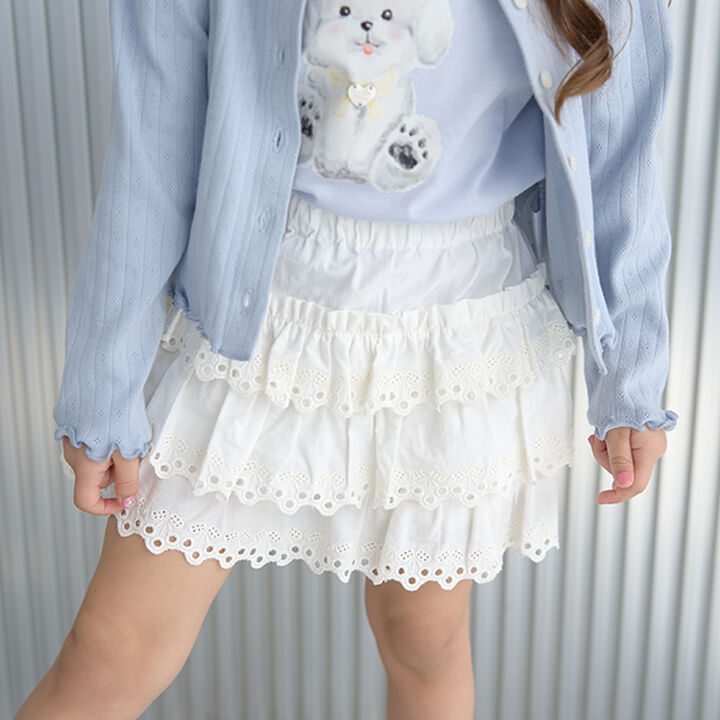 Cherry Cotton Lace Tiered Skirt with Shorts,Ivory, medium image number 16