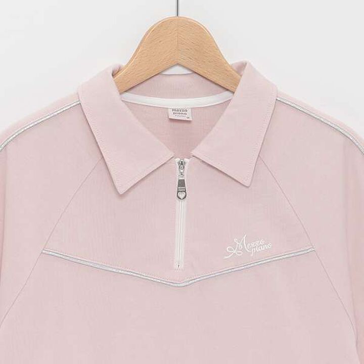 Lame Piping Half-Zip T-Shirt,Navy, medium image number 10