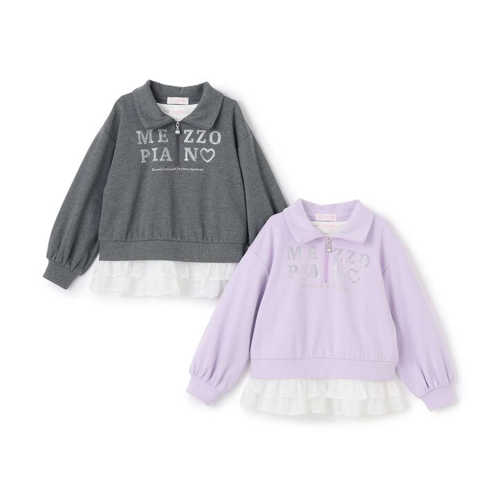 Half-Zip Pullover & Hem Frill Short-Sleeve T-Shirt Set,Lavender, medium image number 3