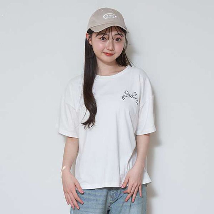 Ribbon Embroidered Half T-Shirt,Mocha tea, medium image number 20