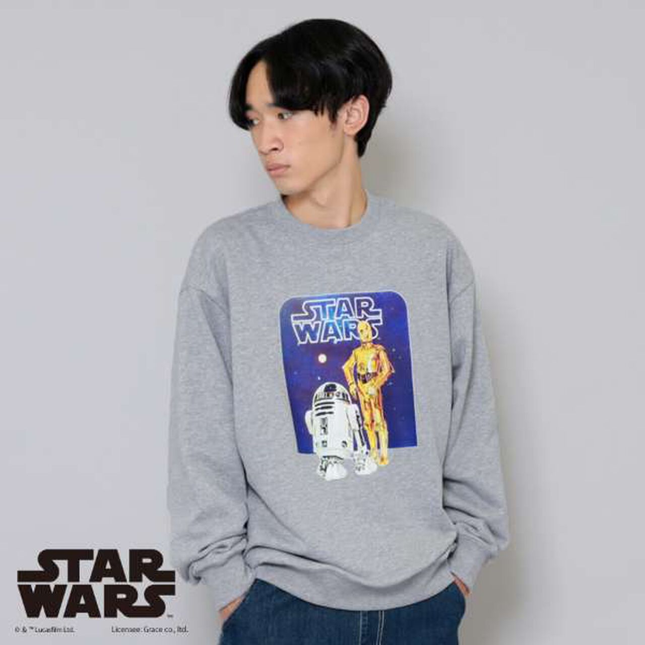 [STAR WARS] R2-D2 & C-3PO / Front Print Sweatshirt,Black, large image number 9