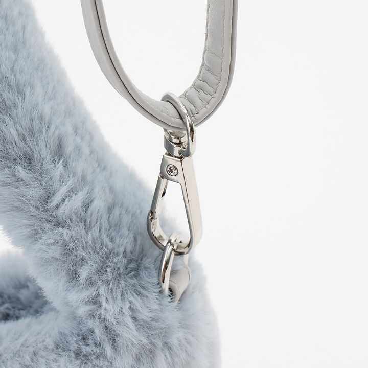 Faux Fur Mini Shoulder Bag with Pearls,Light gray, medium image number 6