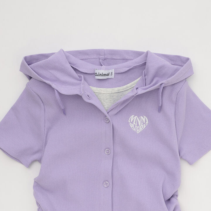 Ribbed Fabric Faux Layered Short-Sleeve Hoodie,Lavender, medium image number 7
