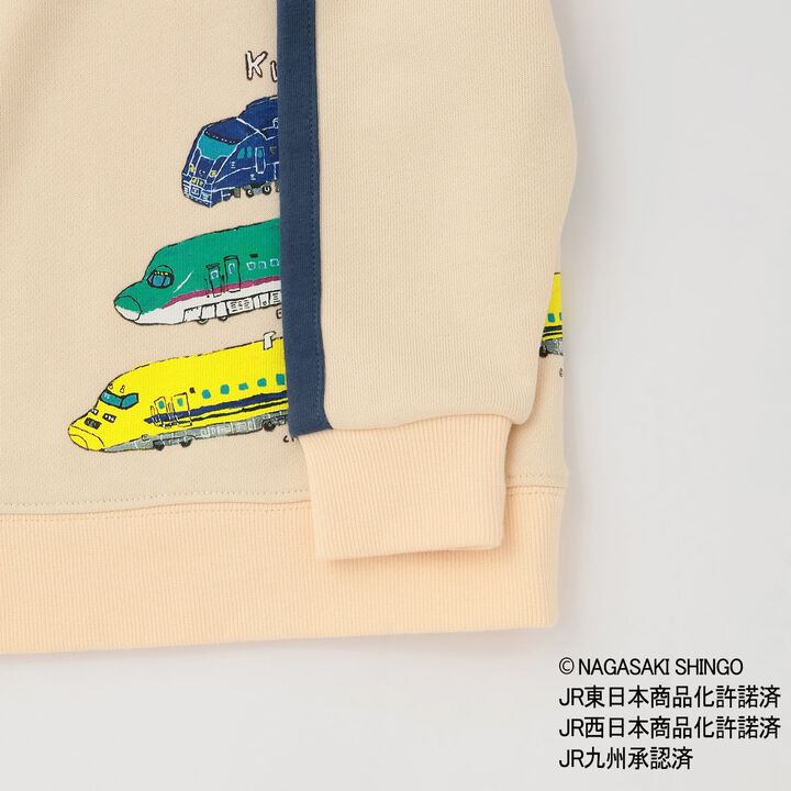 Side-Stripe Sleeve Sweatshirt with Train Design,Ivory, medium image number 14
