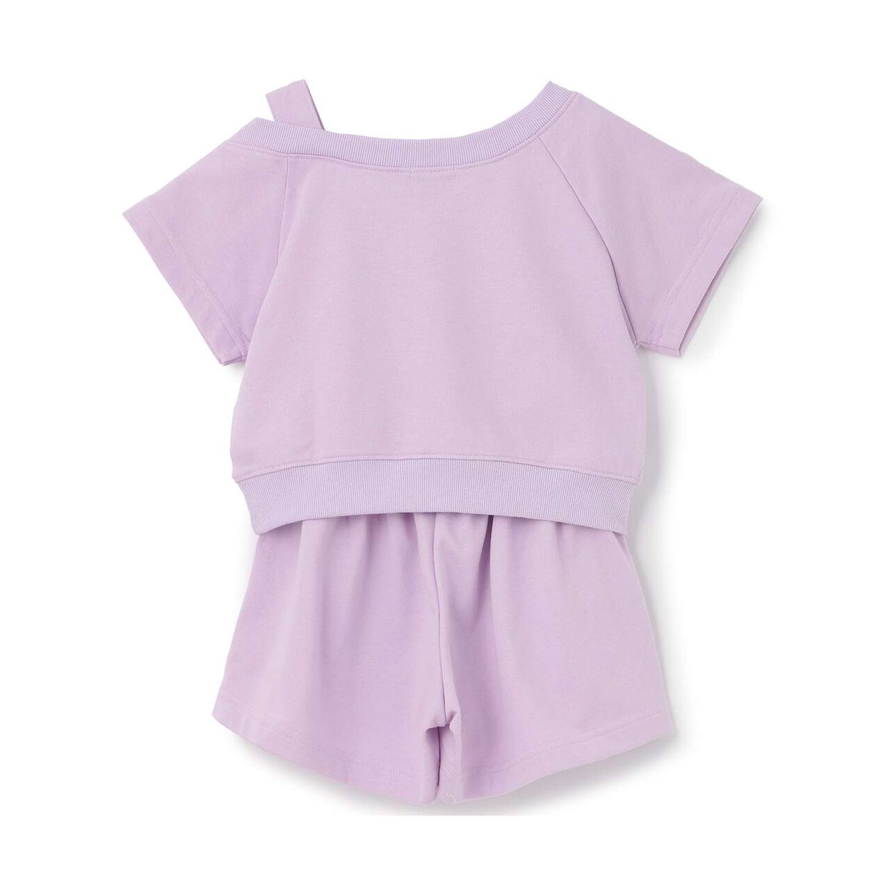 Rhinestone Logo One-Shoulder T-Shirt Outfit Set,Lavender, large image number 12