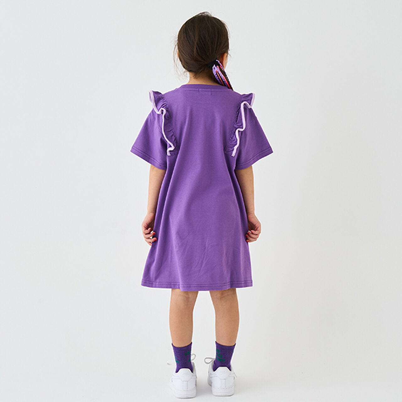 Anti-Stain Shoulder Frill Dress,Black, large image number 9