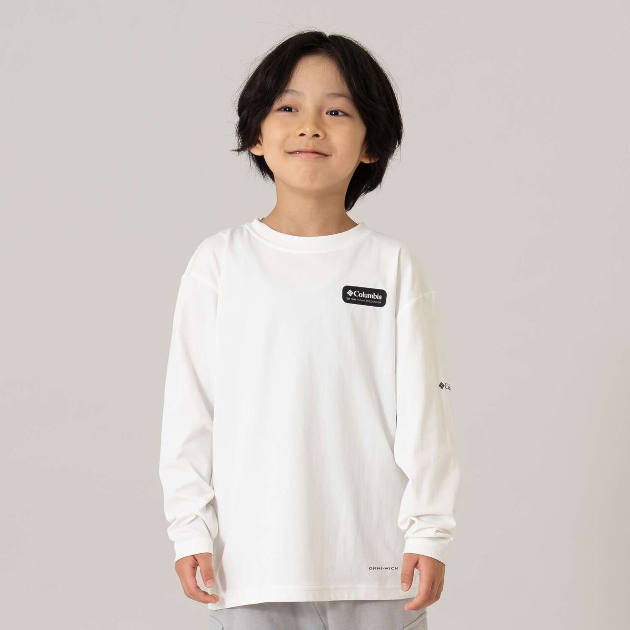 [Columbia] Kids One-Point Logo Long Sleeve T-Shirt,White, large image number 0