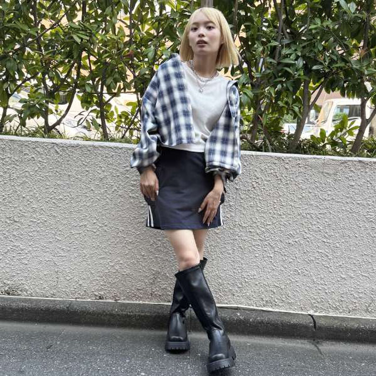 Checkered Shirt with Inner Lining,Black, large image number 1