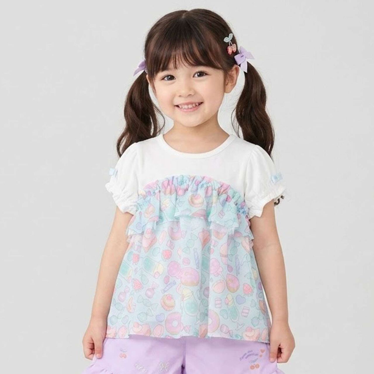Sweets Motif Color-Block Top,Sax blue, large image number 0