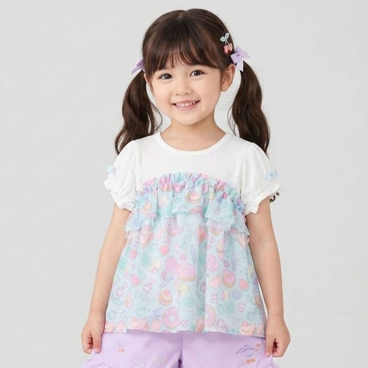Sweets Motif Color-Block Top,Sax blue, medium image number 0