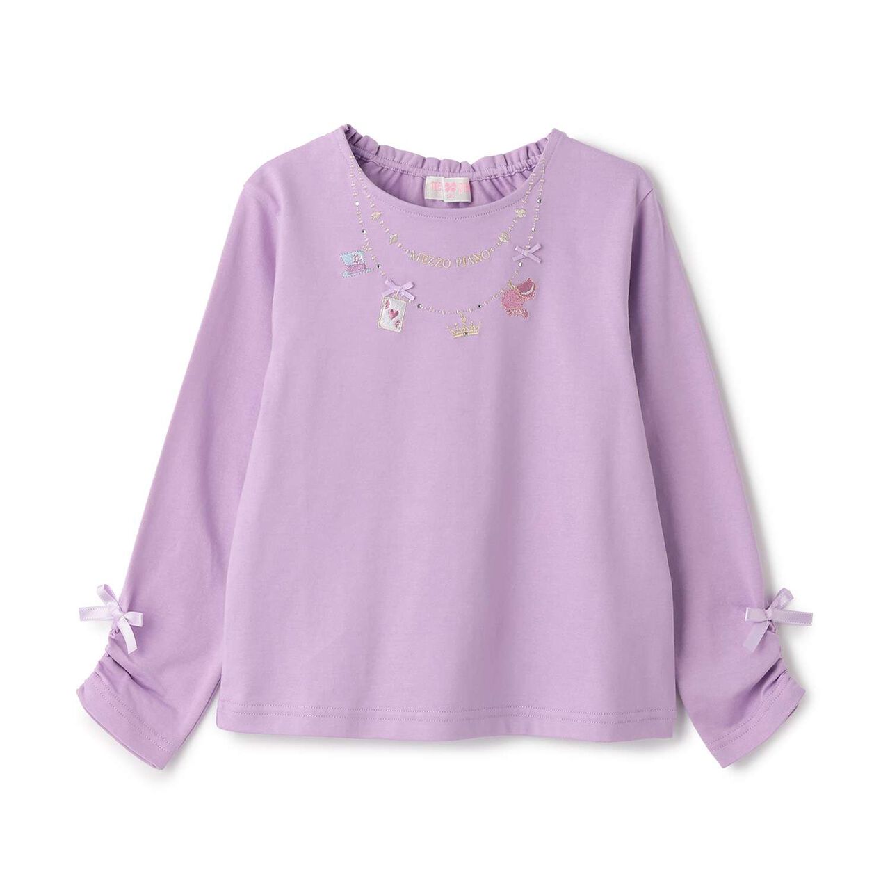 Alice Necklace Embroidery Long-Sleeve T-Shirt,Lavender, large image number 0