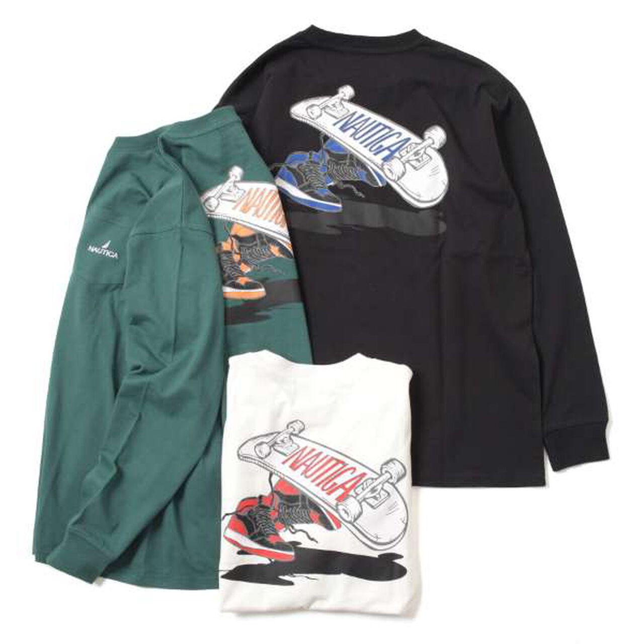 Nautica Back Skater Long Sleeve T-Shirt,White, large image number 9