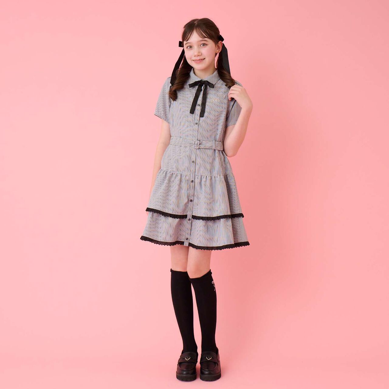 Ribbon & Logo Knee-High Socks,Silver gray, large image number 15