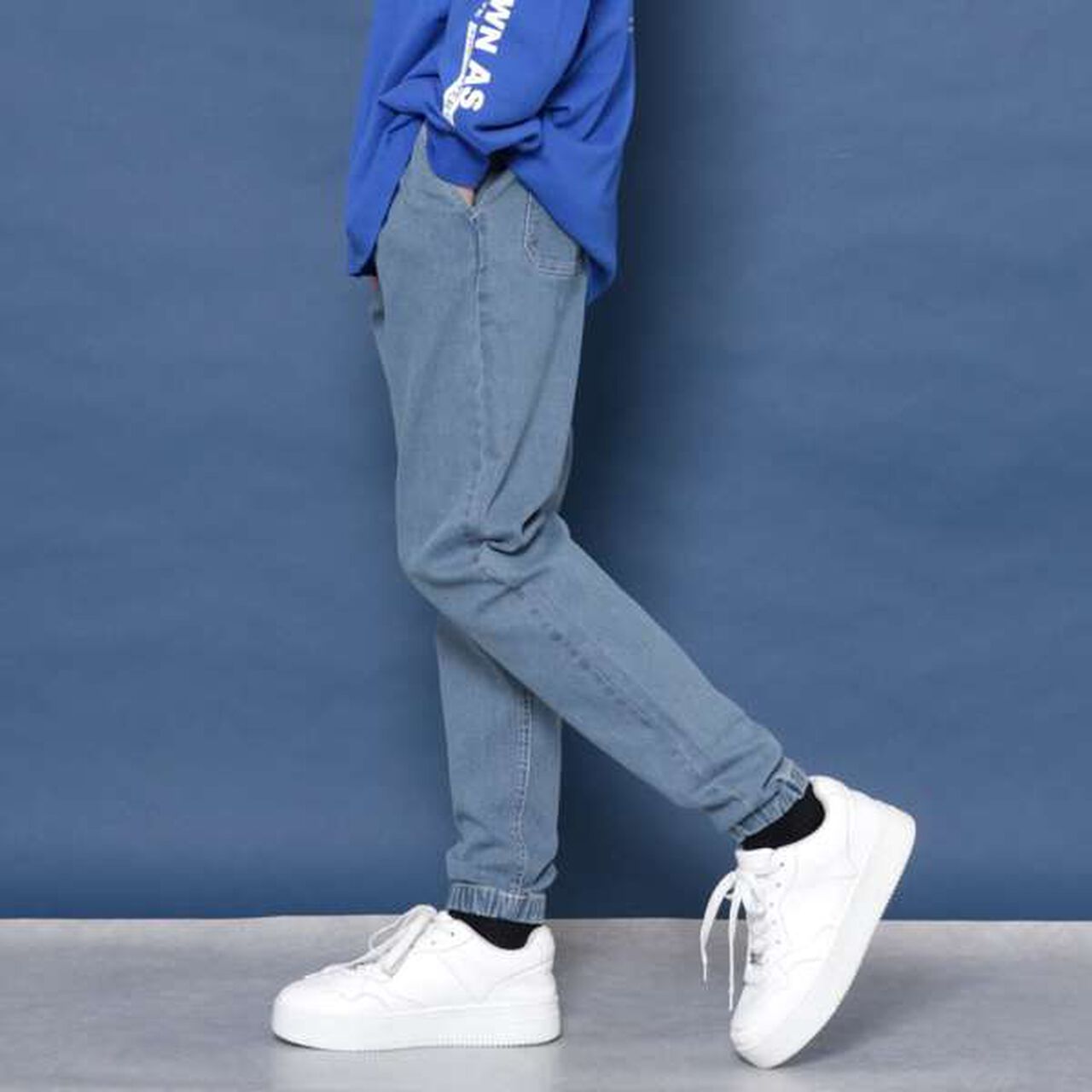 Stretch Denim Jogger Pants,Deep blue, large image number 16