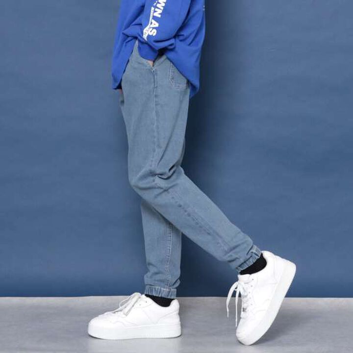 Stretch Denim Jogger Pants,Deep blue, medium image number 16