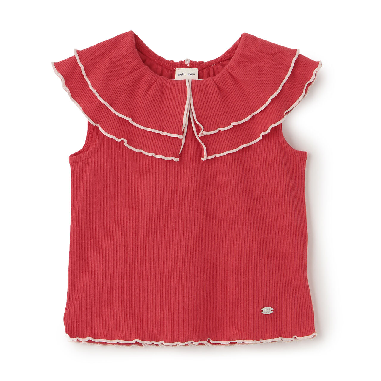 [Cool Touch/Link] Ruffle Collar T-Shirt,Coral red, large image number 0