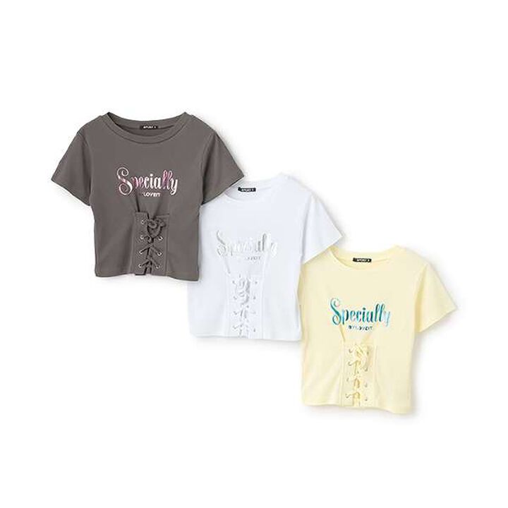 [Featured in Q-Gal] Front Lace-up T-shirt,Off white, medium image number 7