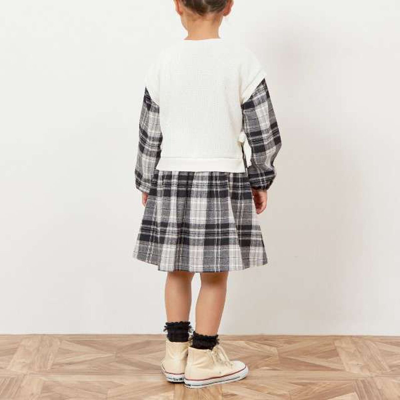 KP Layered Check One-Piece Dress [90-160],Black, large image number 2