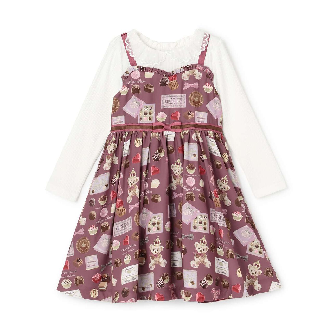 [Restock] Bonbon Chocolate Pattern Docking Dress,Deep red, large image number 0