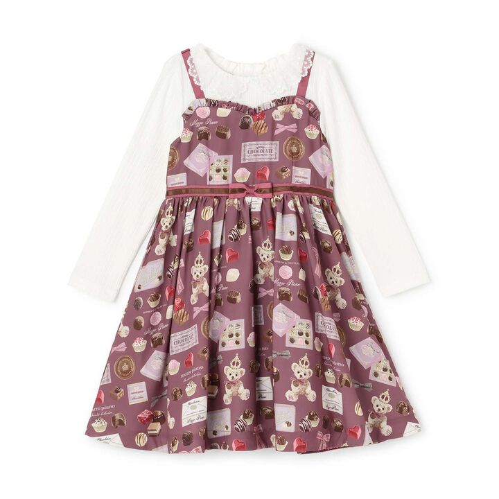[Restock] Bonbon Chocolate Pattern Docking Dress,Deep red, medium image number 0