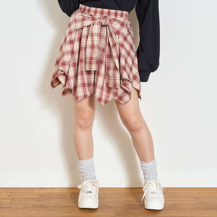 [LTXC] Waist Wrap Style Checkered Culottes,Black, medium image number 2