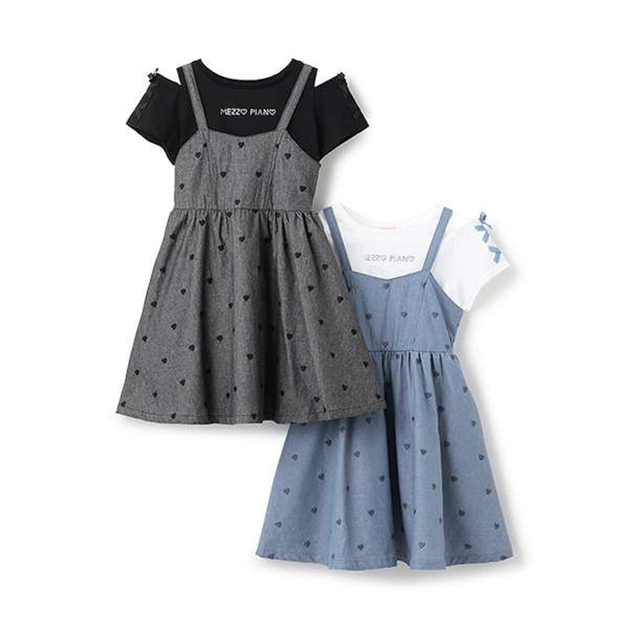 Shoulder Opening T-Shirt & Camisole One-Piece Dress Set,Black, large image number 6