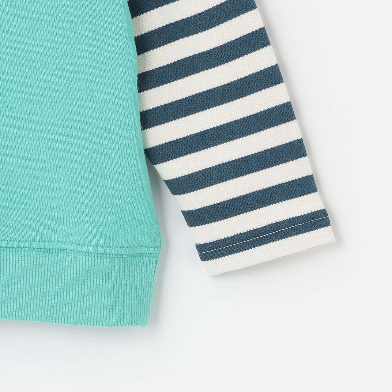 [Restock] Stripe Pattern Sweatshirt with Train Sleeves,Turquoise, large image number 3
