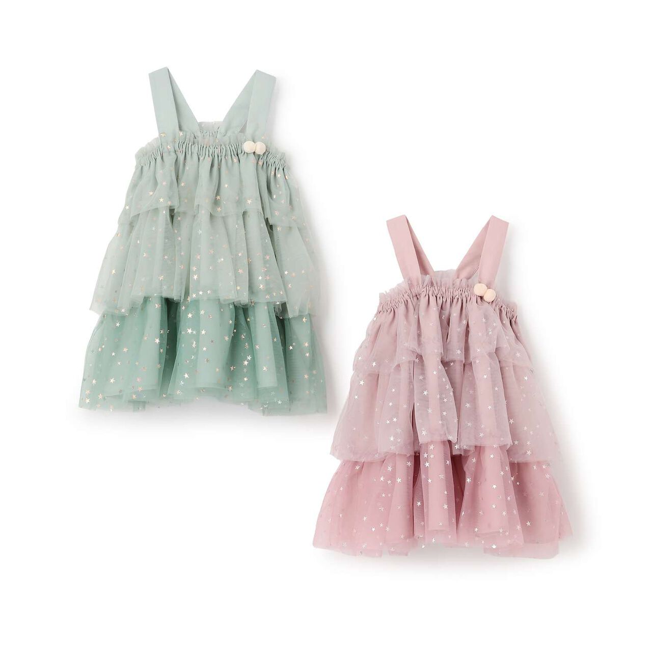 Tulle Frill One-Piece Dress,Blue green, large image number 13