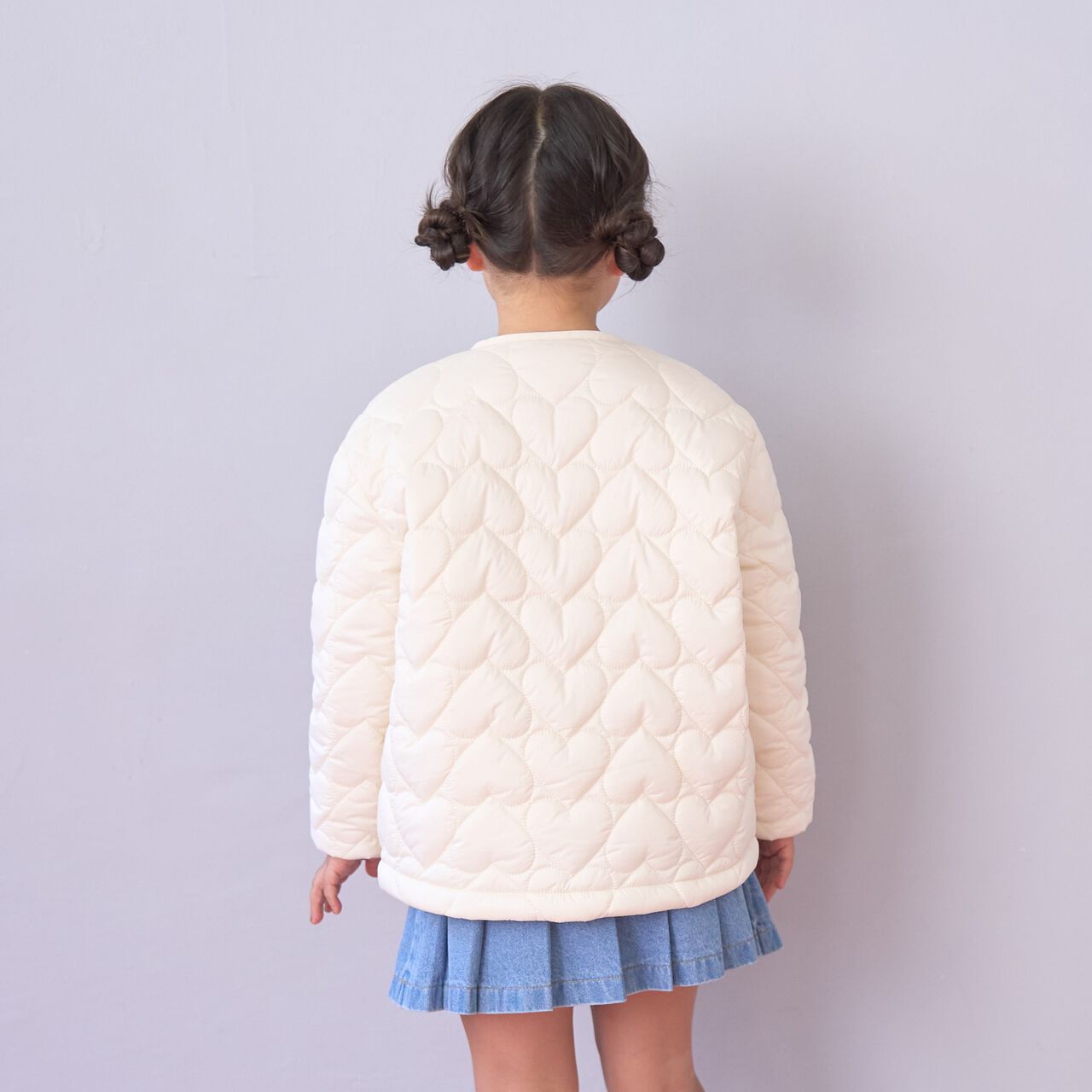[Light and Fluffy] Heart Quilted Puff Jacket with Storage Pouch,Blue gray, large image number 2