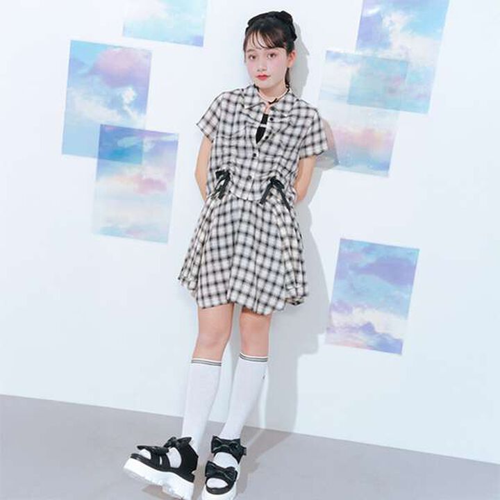 Assorted Material Ruffled Ribbon Shirt & Camisole Set,Black, medium image number 2