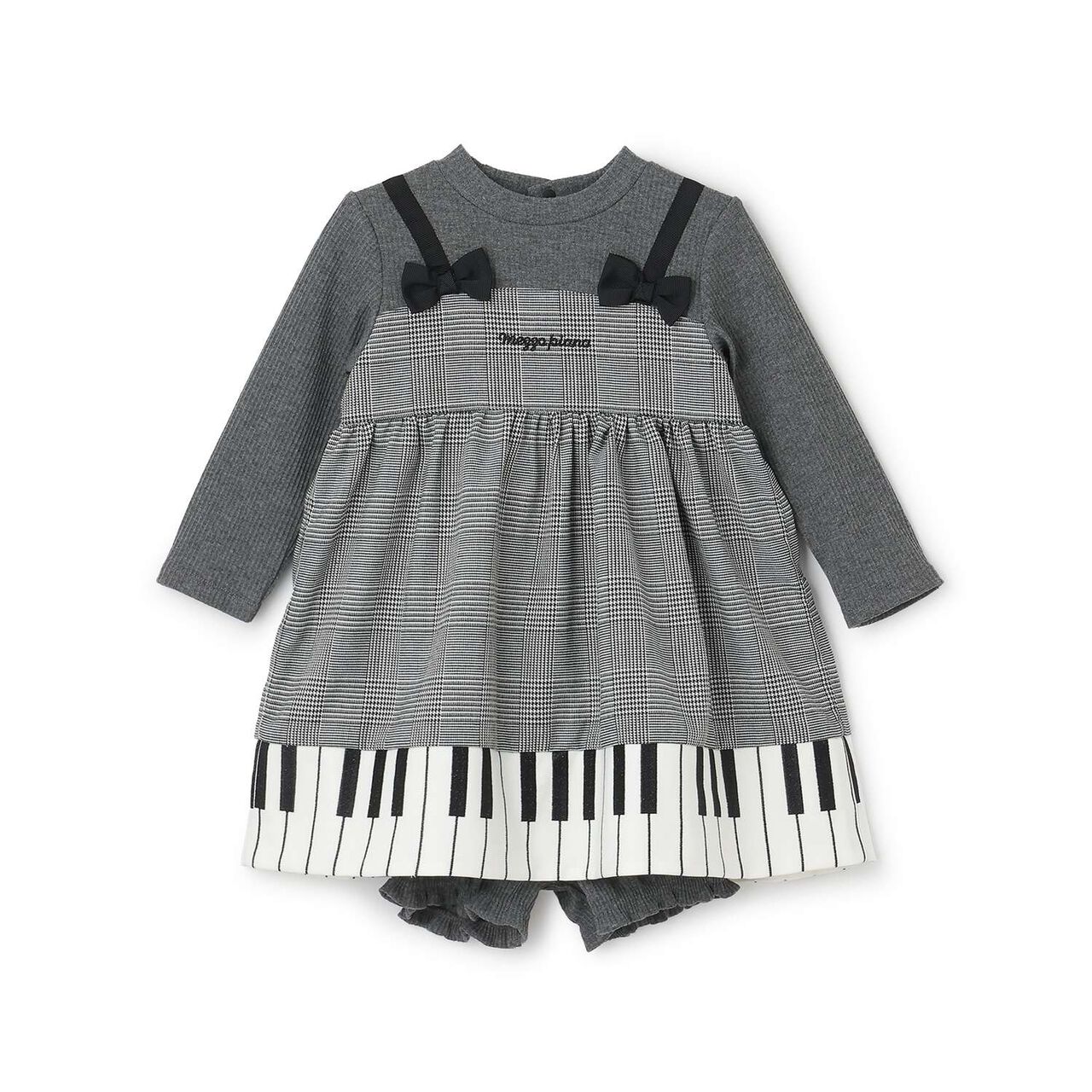 Piano One-Piece Dress & Bloomers Set,Black, large image number 12