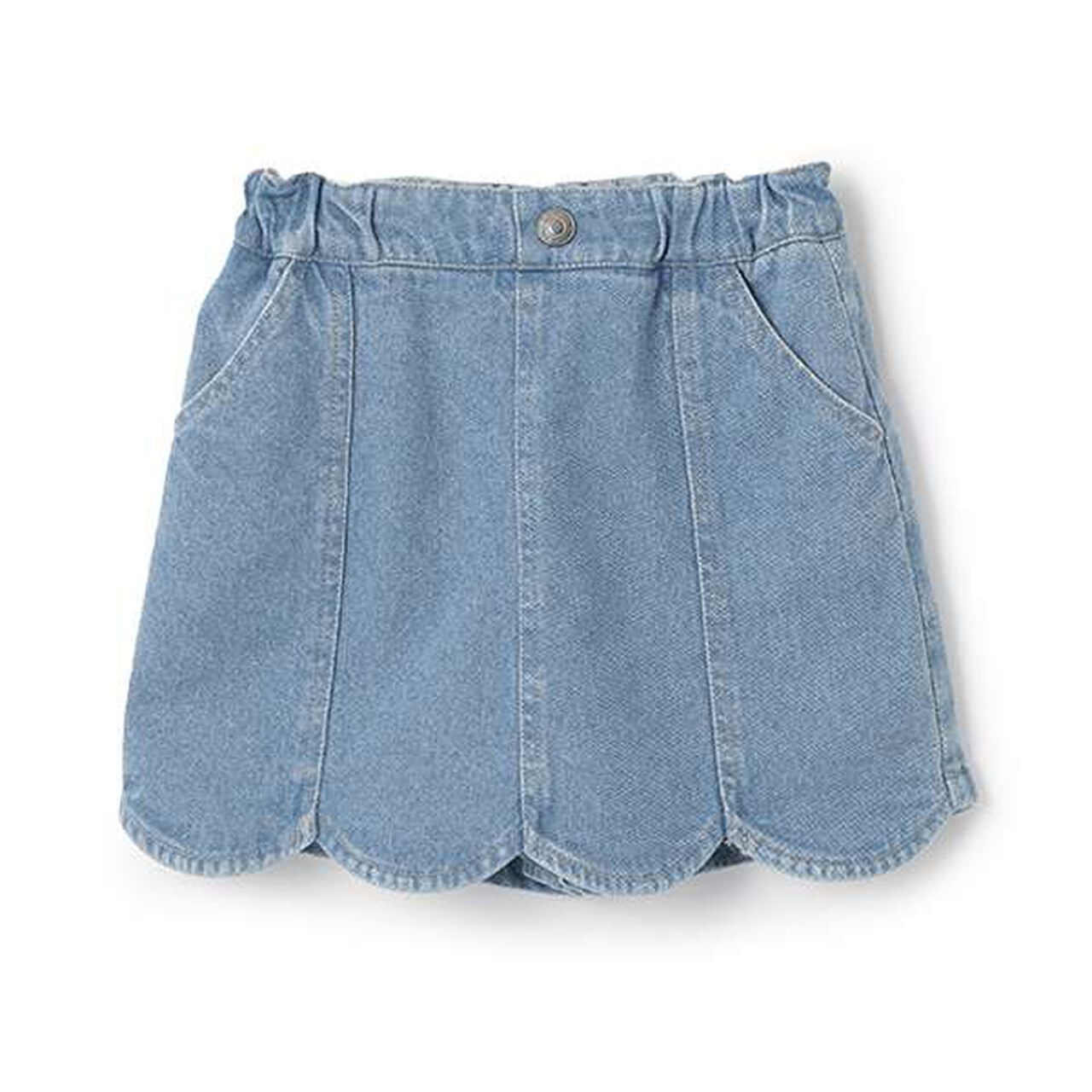 Stretch Denim Scallop Trim Skirt with Shorts,Sax blue, large image number 2