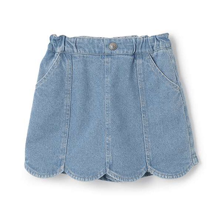 Stretch Denim Scallop Trim Skirt with Shorts,Sax blue, medium image number 2