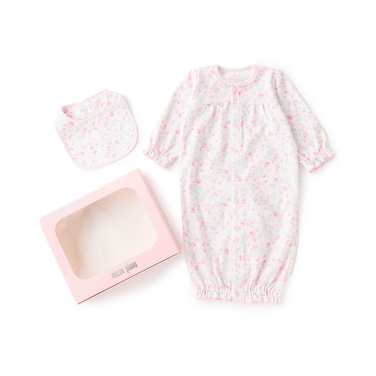 Flower Pattern 2 Way All & Bib Set [Box Included],Light pink, large image number 0