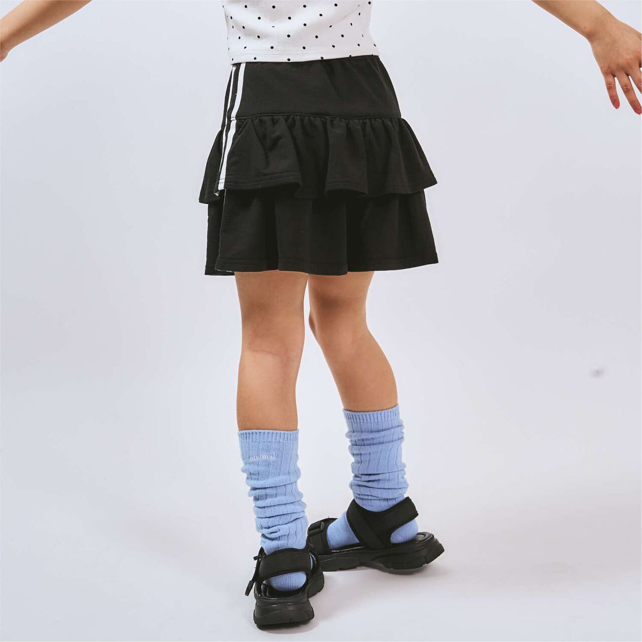 Cut and Sew Tiered Skirt with Shorts,Black, large image number 4