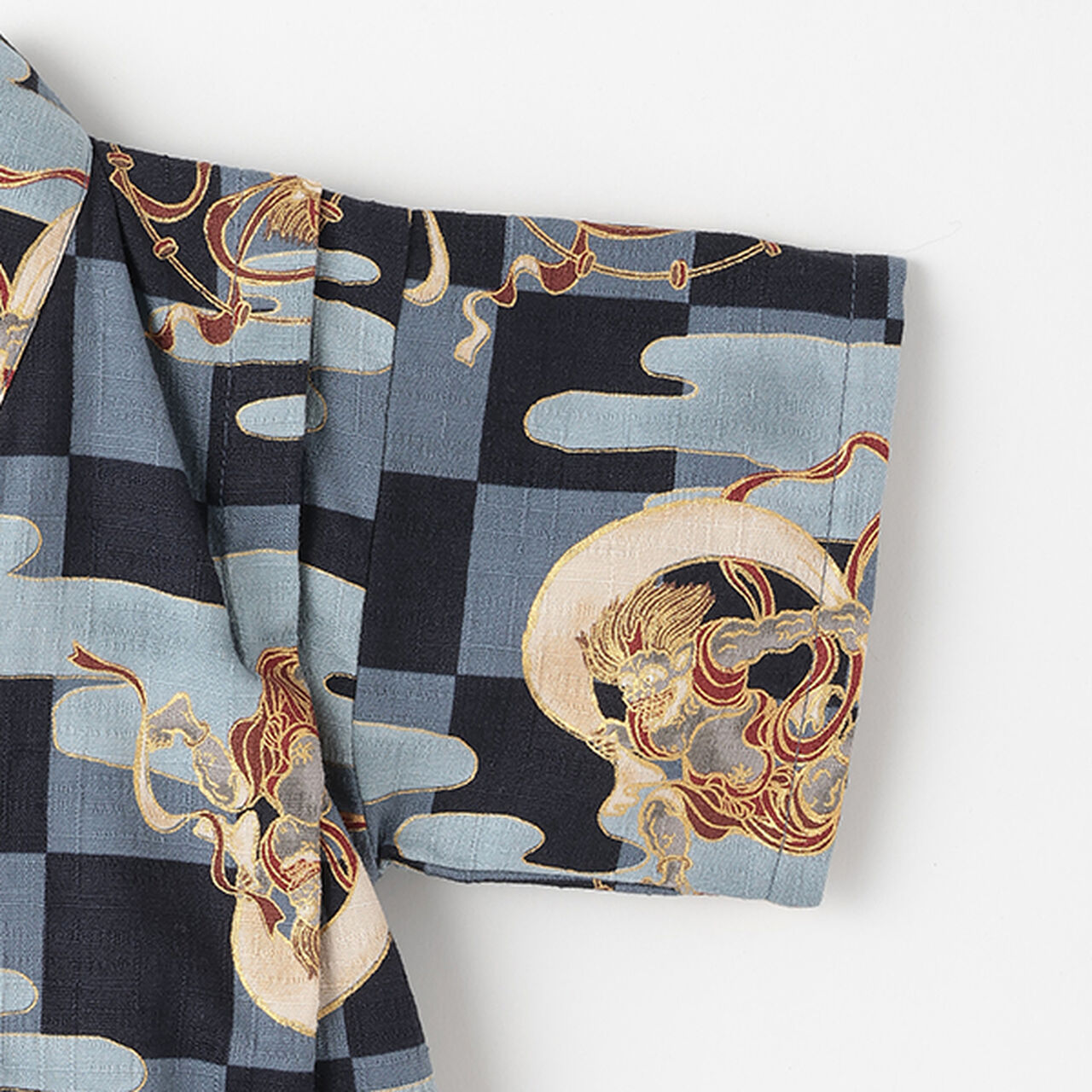Jinbei All-in-One (Checkered Wind God & Thunder God Pattern),Navy, large image number 7