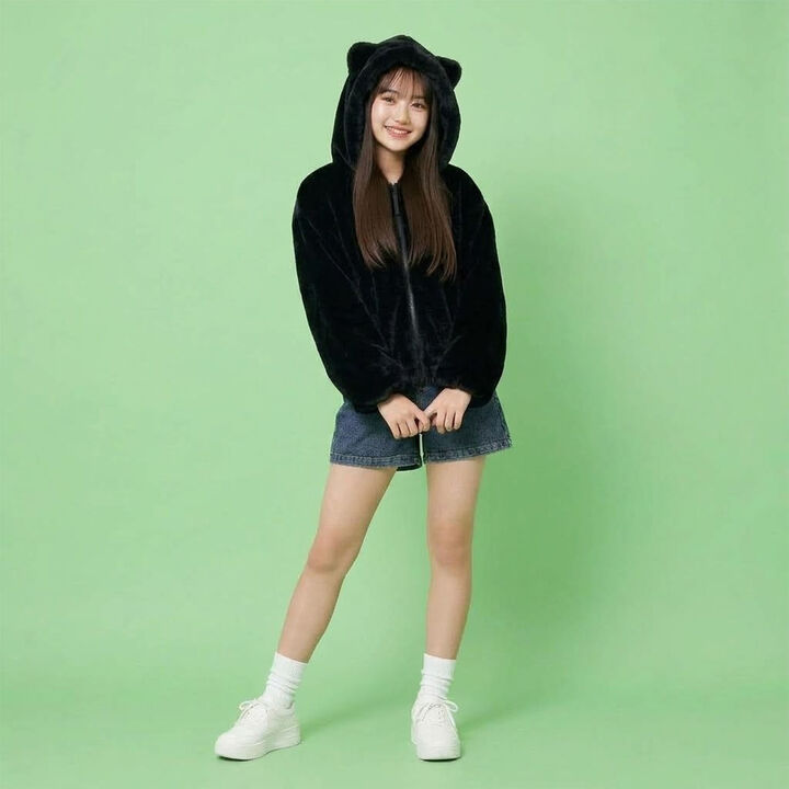 [milky coast] Cat Ear Fur Hoodie,Ivory, medium image number 12
