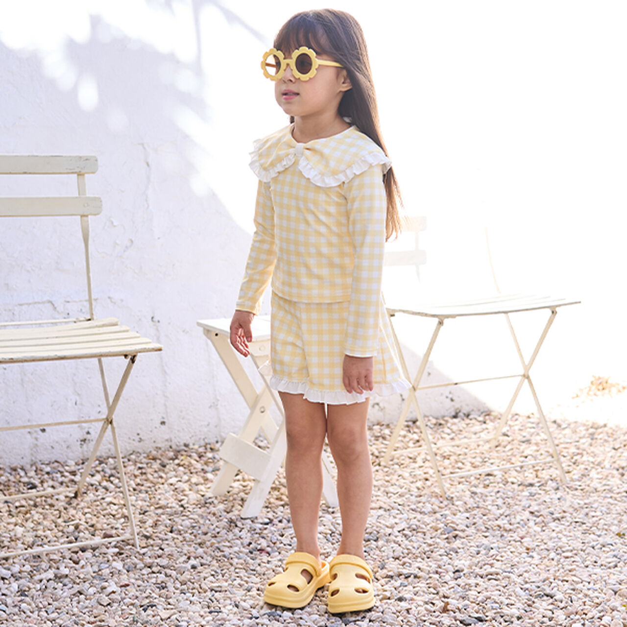 [SWIM] [UV Processing] Assorted Pattern Frill Collar Rash Guard & Pants Set,Navy, large image number 20