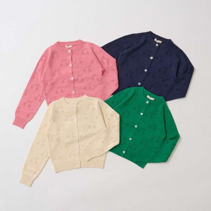 Cherry Pattern Knit Cardigan,Navy, medium image number 1