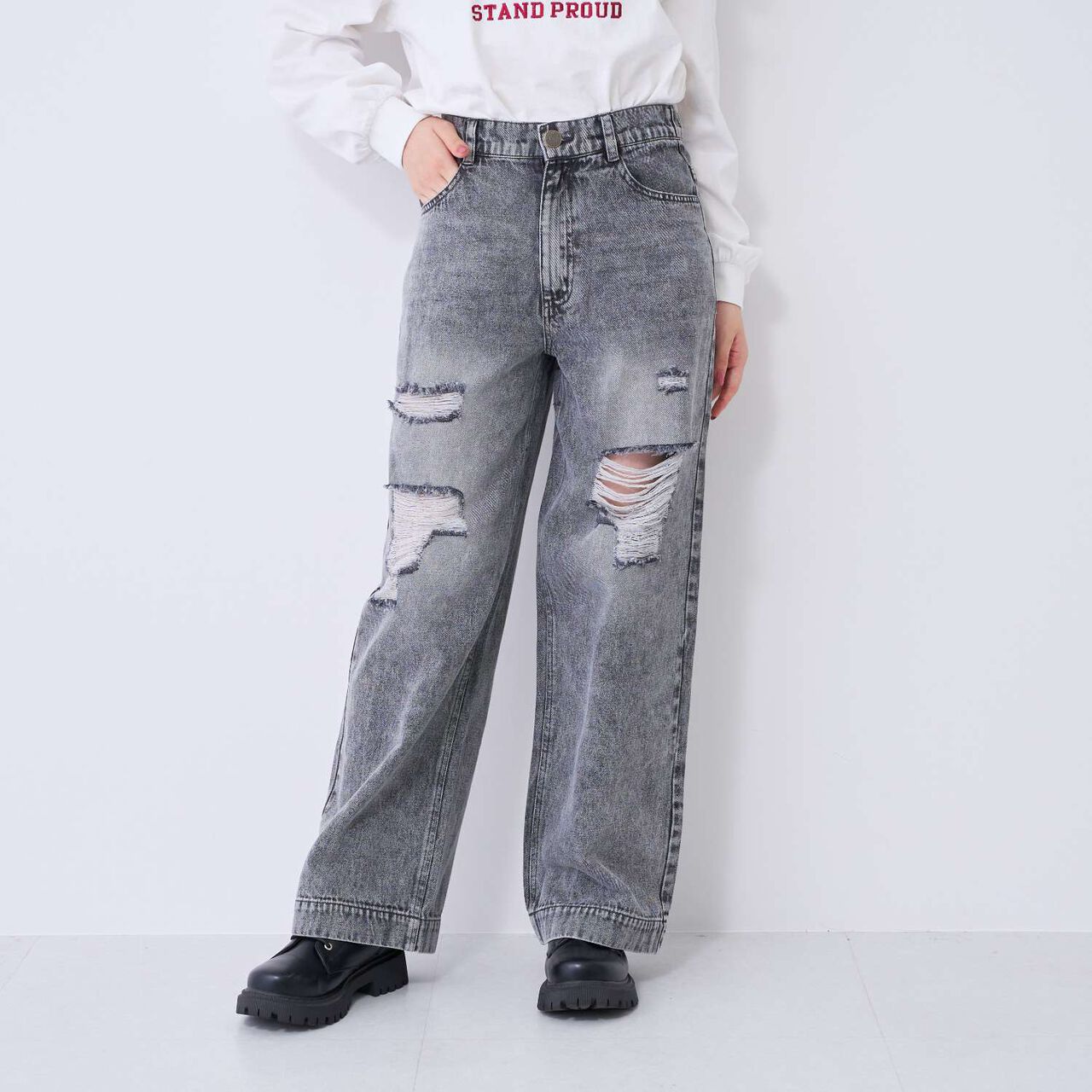 [LTXC] Distressed Denim Wide Pants,Sax blue, large image number 4