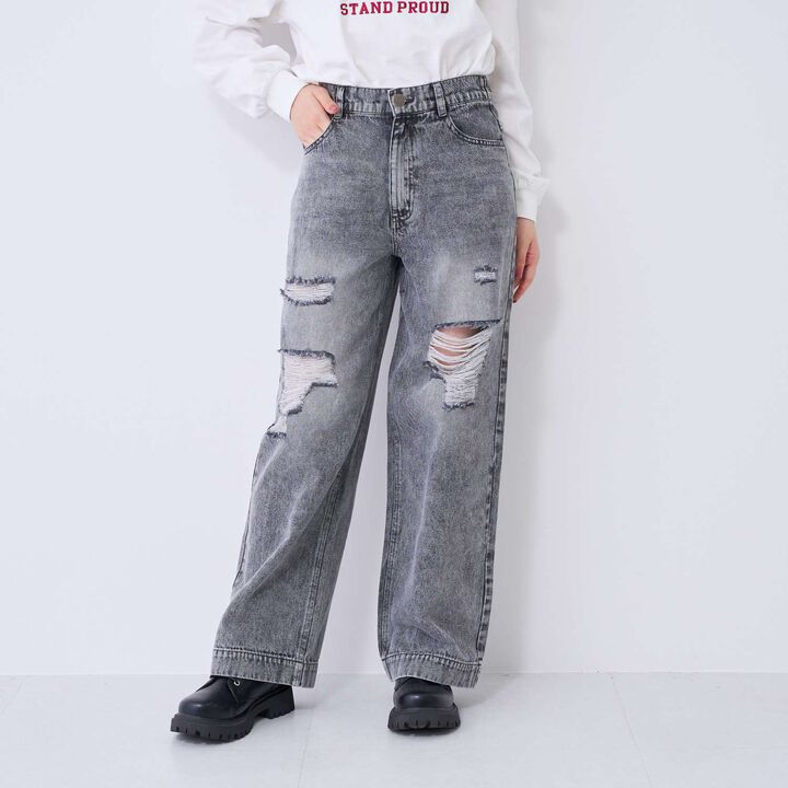 [LTXC] Distressed Denim Wide Pants,Sax blue, medium image number 4