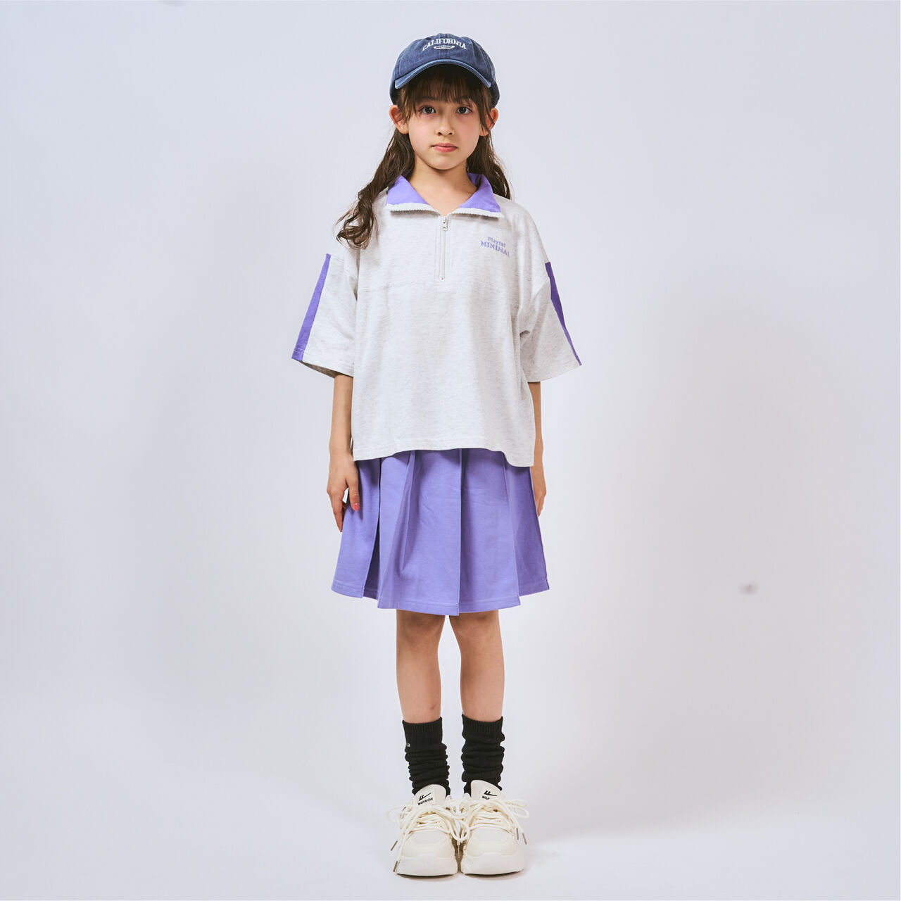 [100% Cotton] Half Zip Skirt-Shorts Outfit Set,Charcoal gray, large image number 4