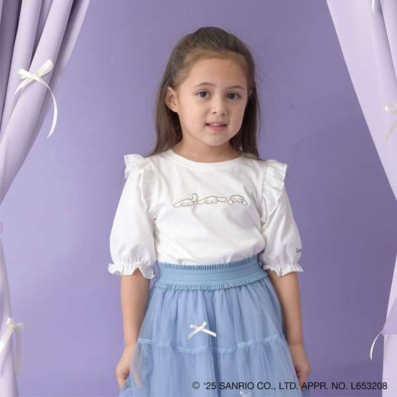 [Sanrio] Soft Cotton Cinnamoroll & Kuromi Assortment Embroidered 5-Sleeve T-Shirt,Off white, large image number 0