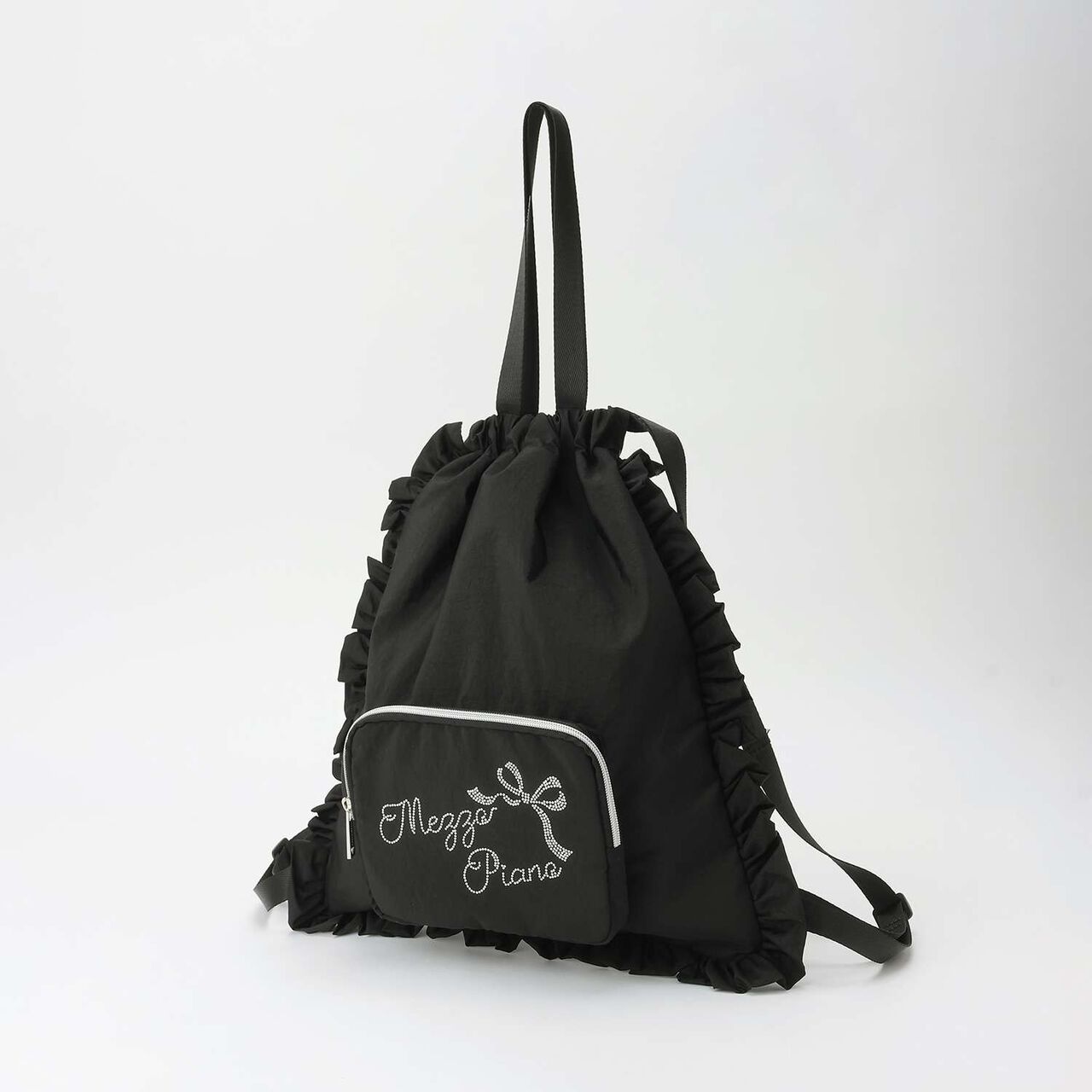 A4-Compatible Water-Repellent Sparkling Logo Knapsack,Black, large image number 2