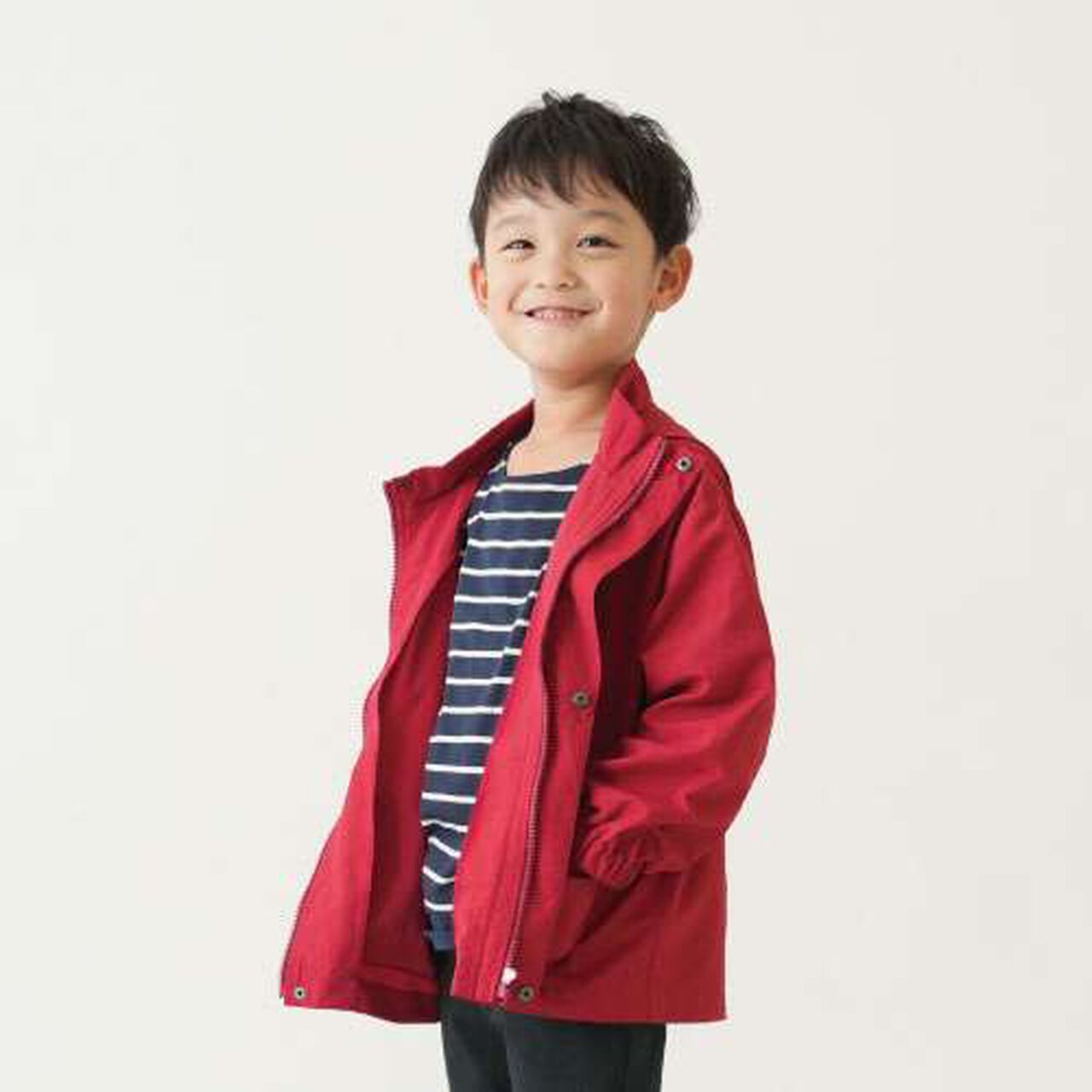 Stand Collar Windbreaker,Red, large image number 1