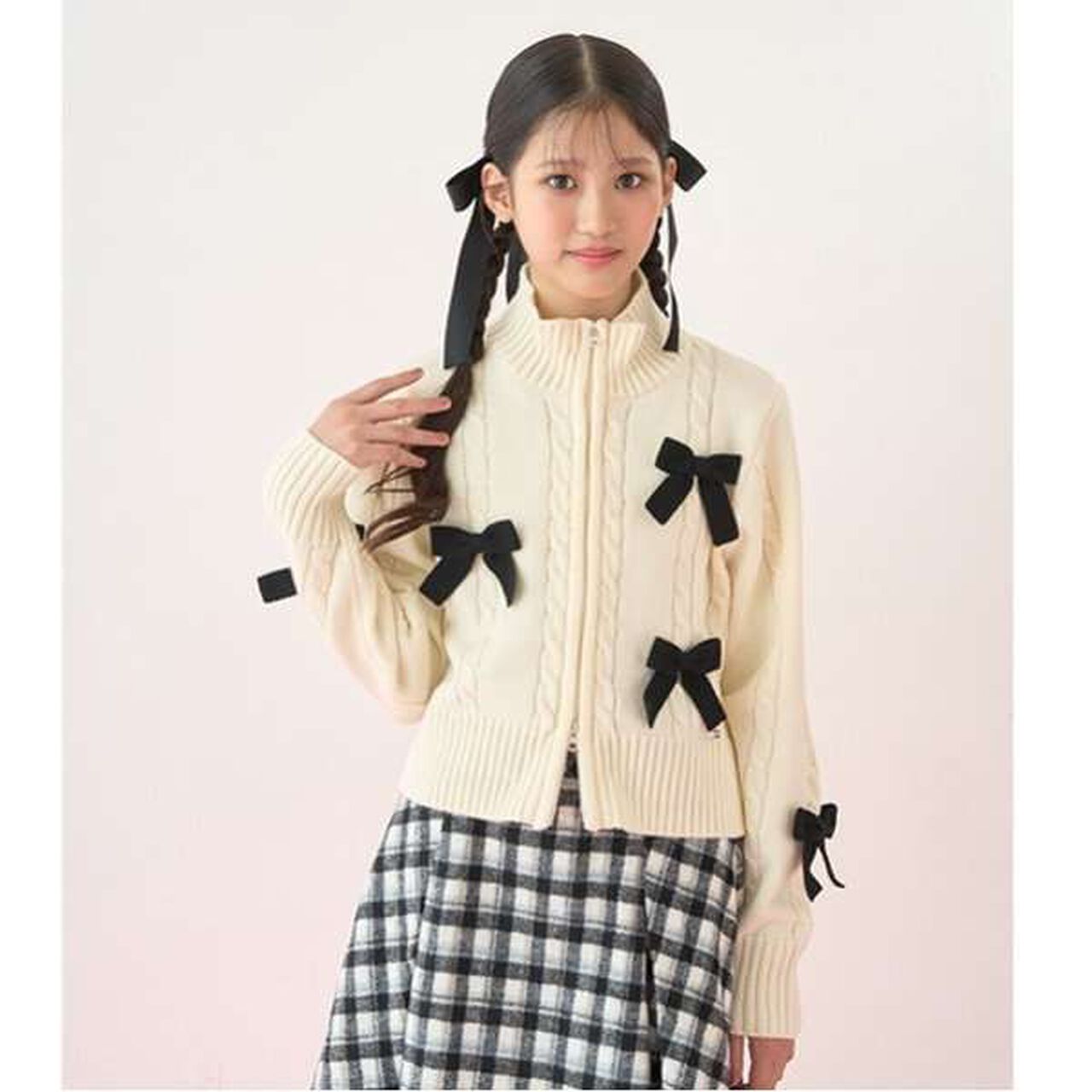 W Zip Ribbon Cardigan,Sax blue, large image number 7